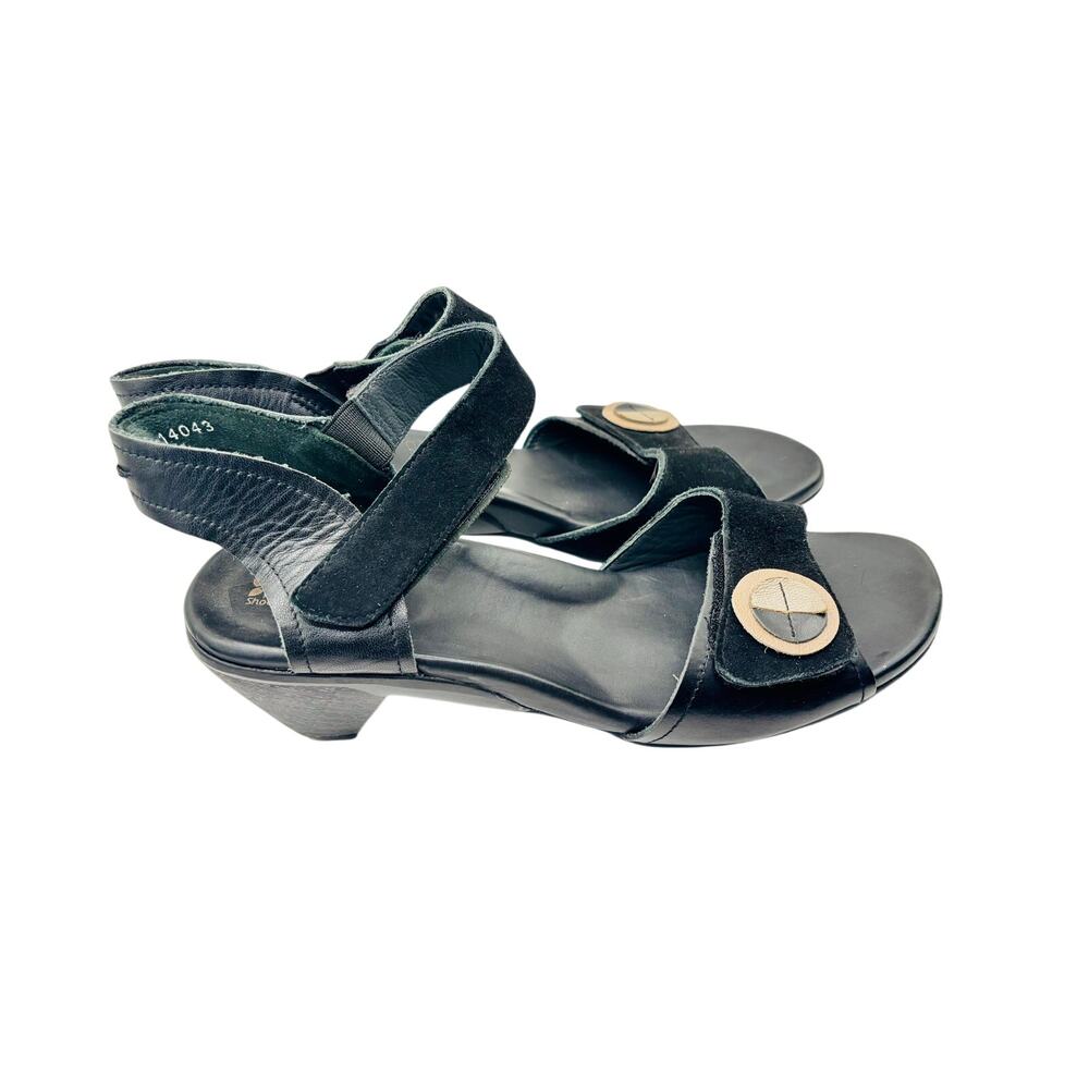 Ziera Dash leather adjustable ankle strap open toe cone heel sandals sz 39=8.5